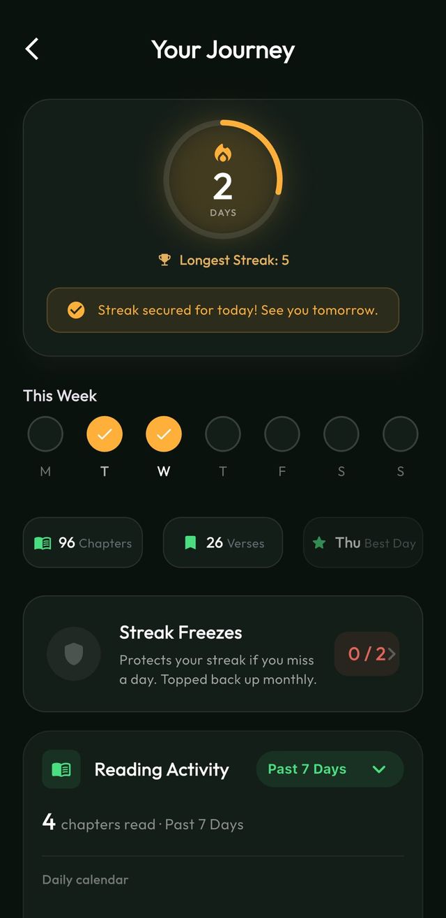 DivineWalk Streak and progress screen
