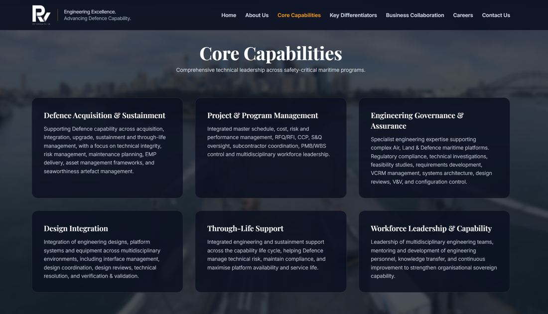 PRV Holdings Core capabilities page