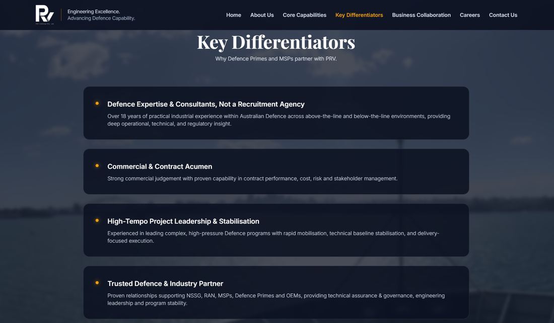 PRV Holdings Key differentiators page